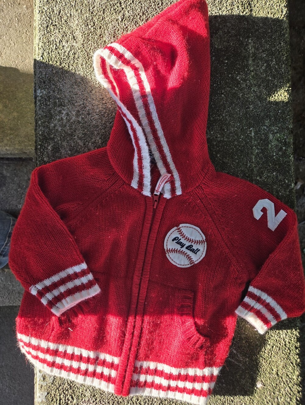 Vintage baby headquarters zip up jacket, size 12 months red and white With #25